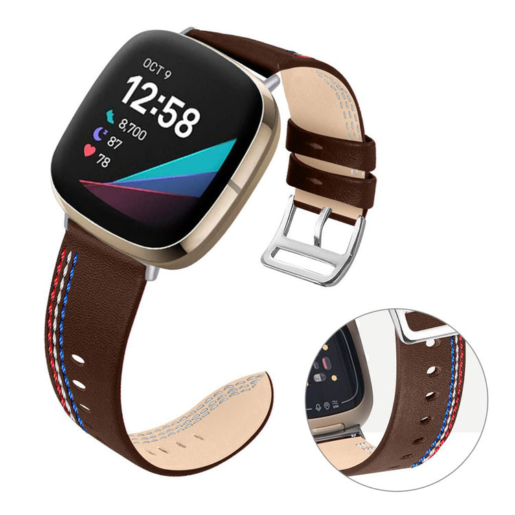 Rigtigt fint Fitbit Versa 3 Ægte læder Rem - Brun#serie_4