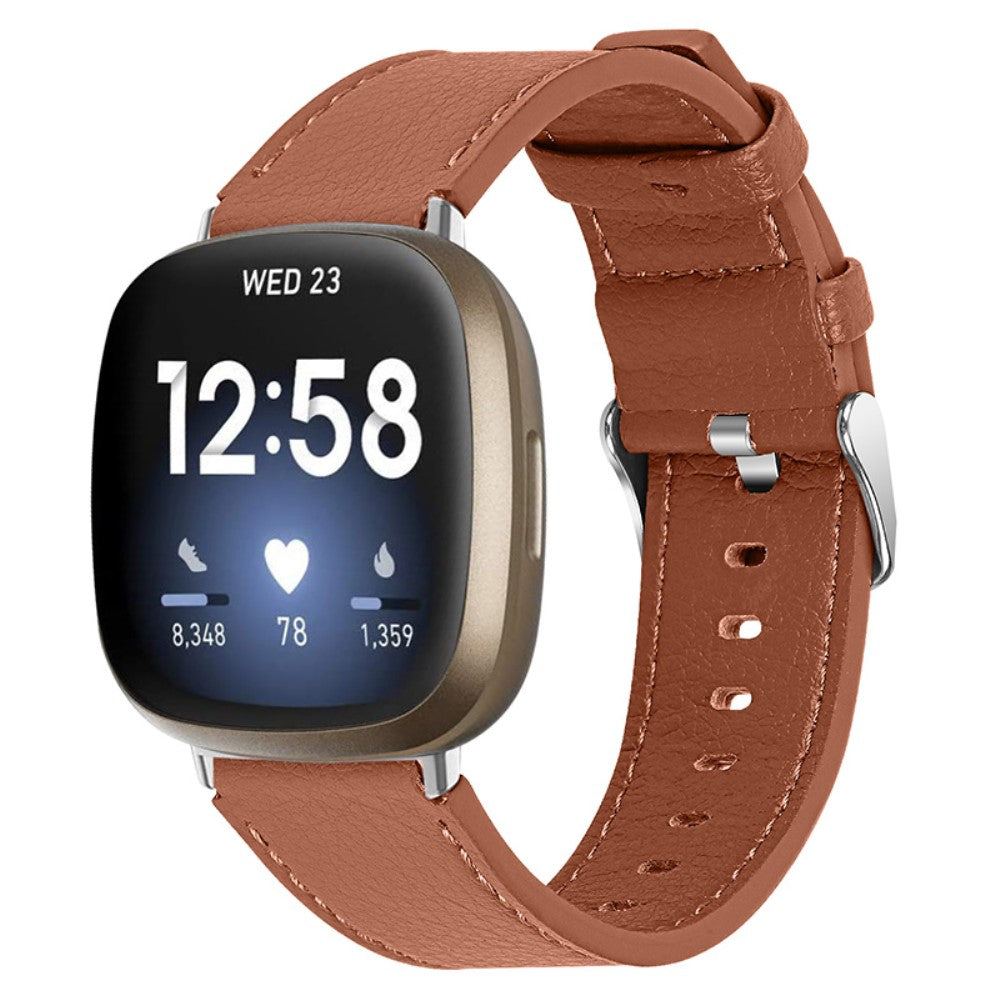 Vildt cool Fitbit Versa 3 รgte lรฆder Rem - Brun#serie_1