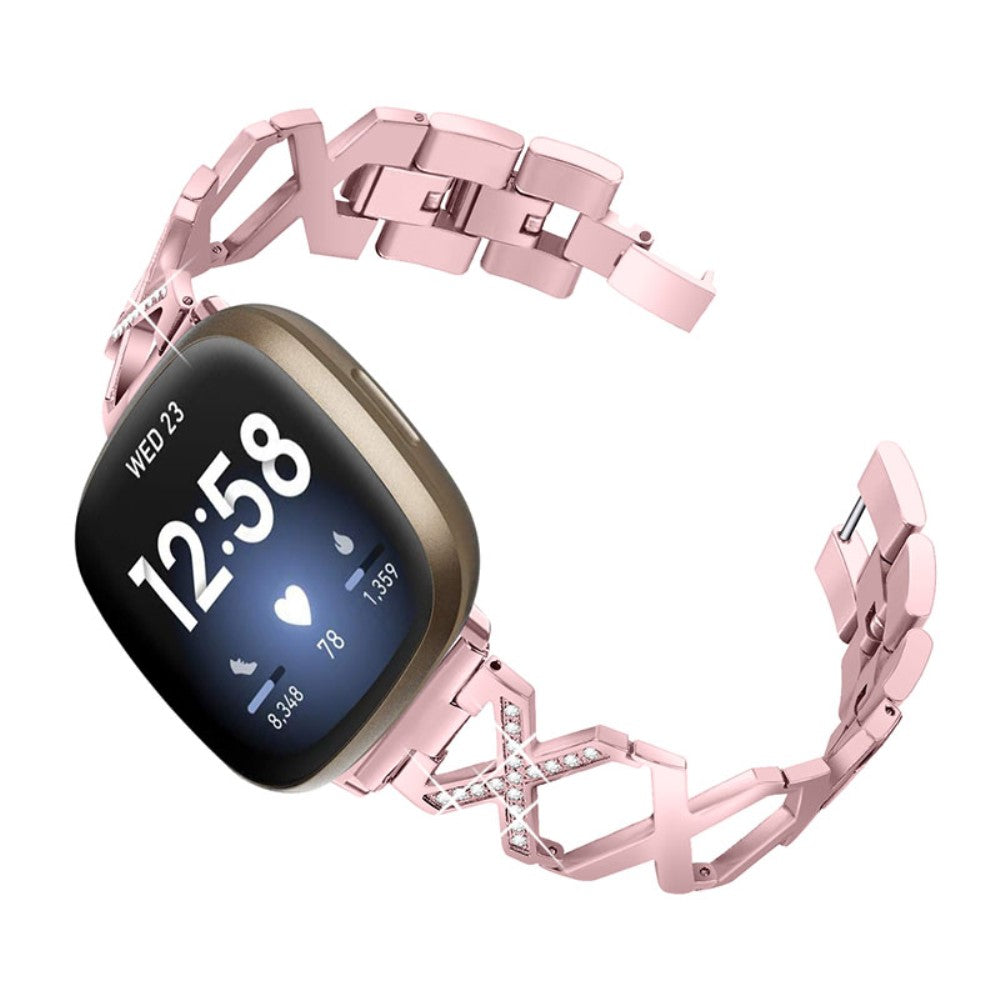 Mega nydelig Fitbit Versa 3 Metal og Rhinsten Rem - Pink#serie_2