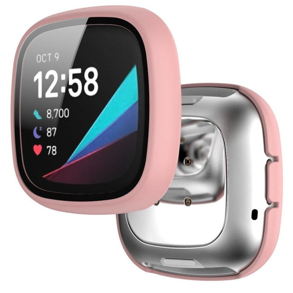 Super Pรฆnt Fitbit Versa 3 Cover med Skรฆrmbeskytter i Plastik og Hรฆrdet Glas - Pink#serie_1