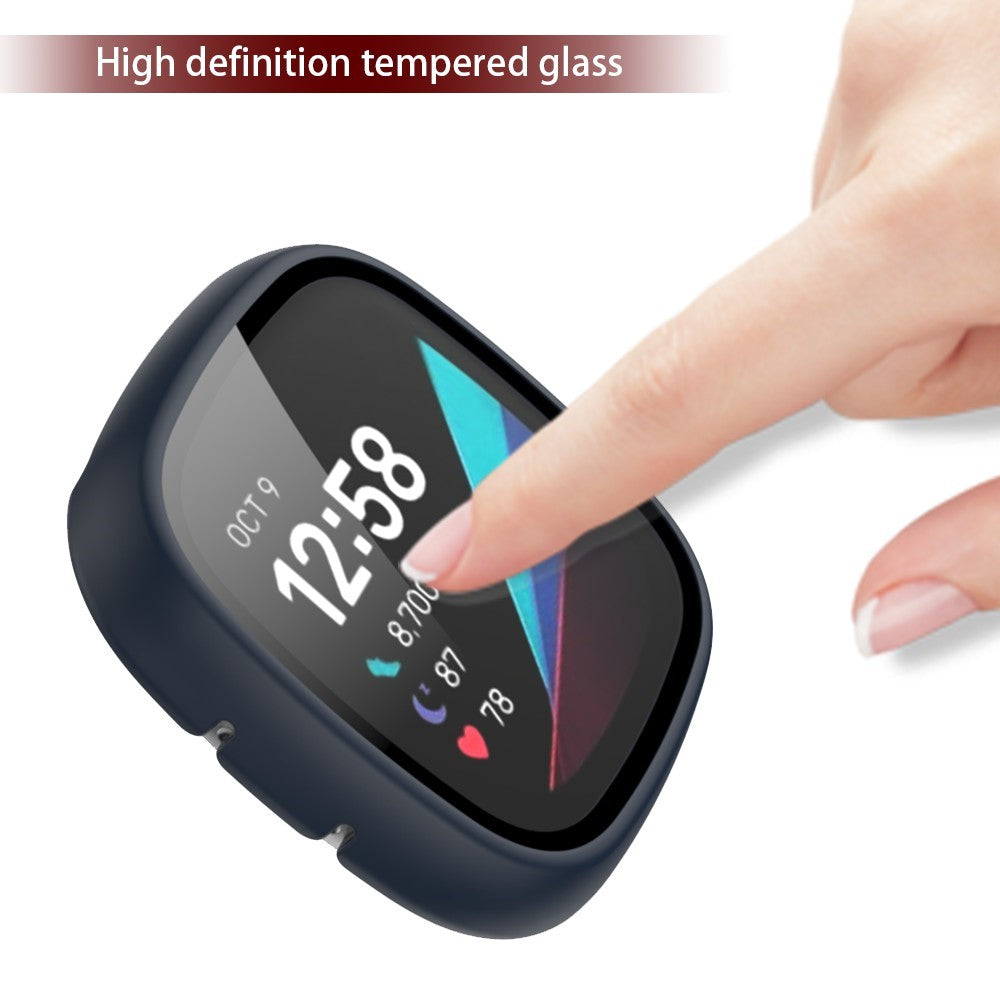 Super Pænt Fitbit Versa 3 Cover med Skærmbeskytter i Plastik og Hærdet Glas - Blå#serie_5