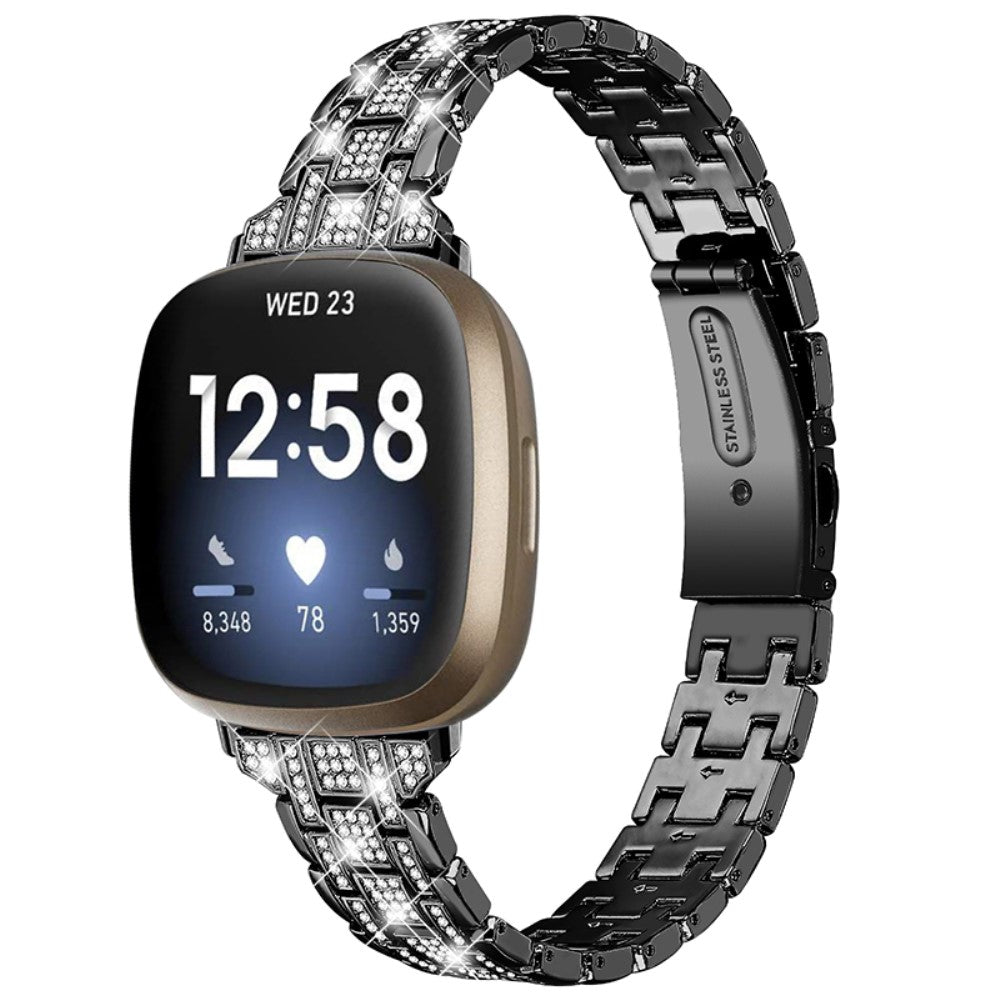 Vildt skรธn Fitbit Versa 3 Metal og Rhinsten Rem - Sort#serie_1
