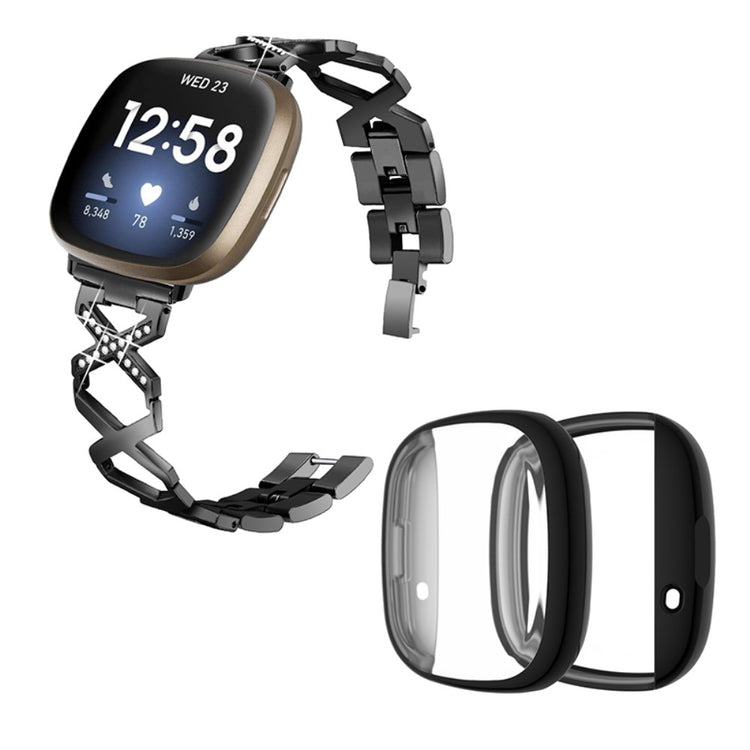 Fitbit Sense / Fitbit Versa 3 Metal Rem med Cover - Sort#serie_2