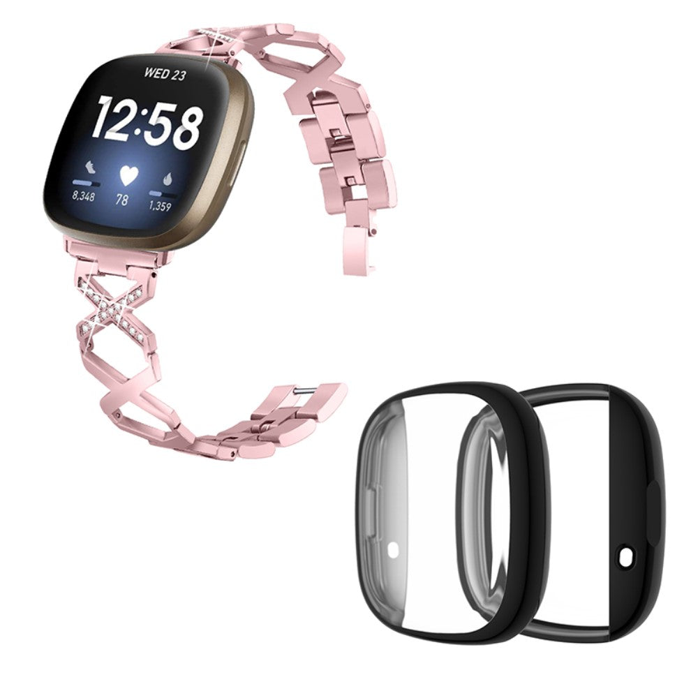 Fitbit Sense / Fitbit Versa 3 Metal Rem med Cover - Pink#serie_3