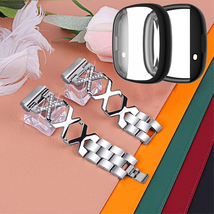 Fitbit Sense / Fitbit Versa 3 Metal Rem med Cover - Sølv#serie_5