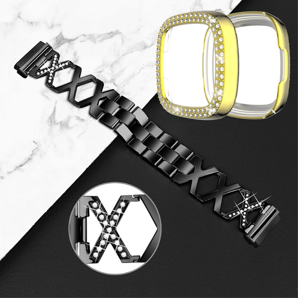 Fitbit Sense / Fitbit Versa 3 Metal Rem med Cover - Sort#serie_2