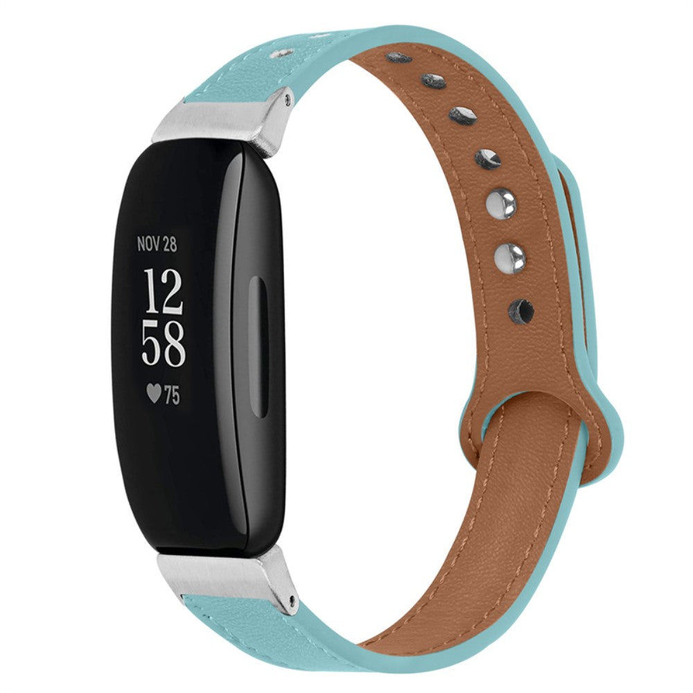 Vildt pænt Fitbit Inspire 2 / Fitbit Ace 2 Ægte læder Urrem - Blå#serie_10