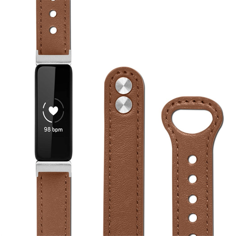 Vildt pænt Fitbit Inspire 2 / Fitbit Ace 2 Ægte læder Urrem - Brun#serie_11