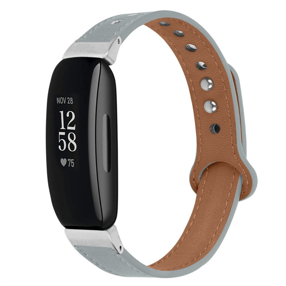 Vildt pænt Fitbit Inspire 2 / Fitbit Ace 2 Ægte læder Urrem - Sølv#serie_8