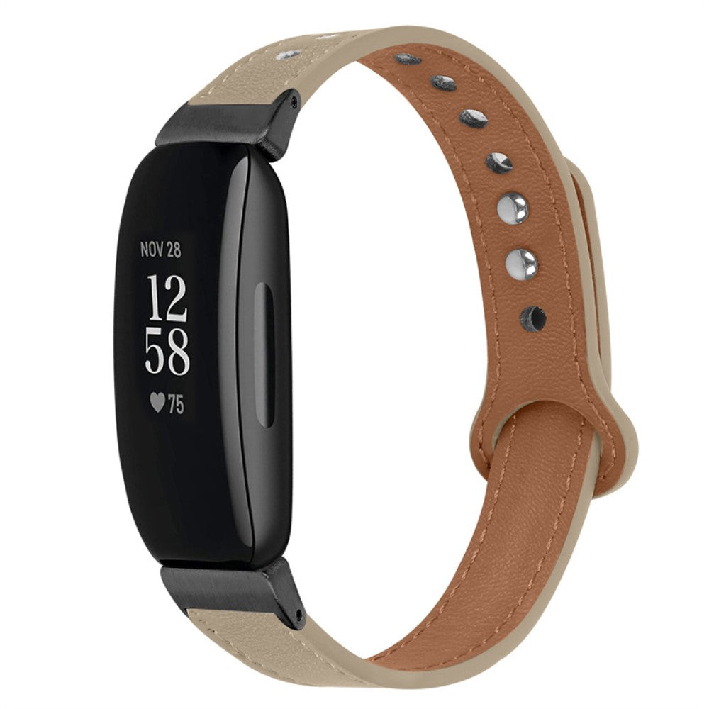 Fantastisk Fitbit Inspire 2 / Fitbit Ace 2 Ægte læder Urrem - Beige#serie_3