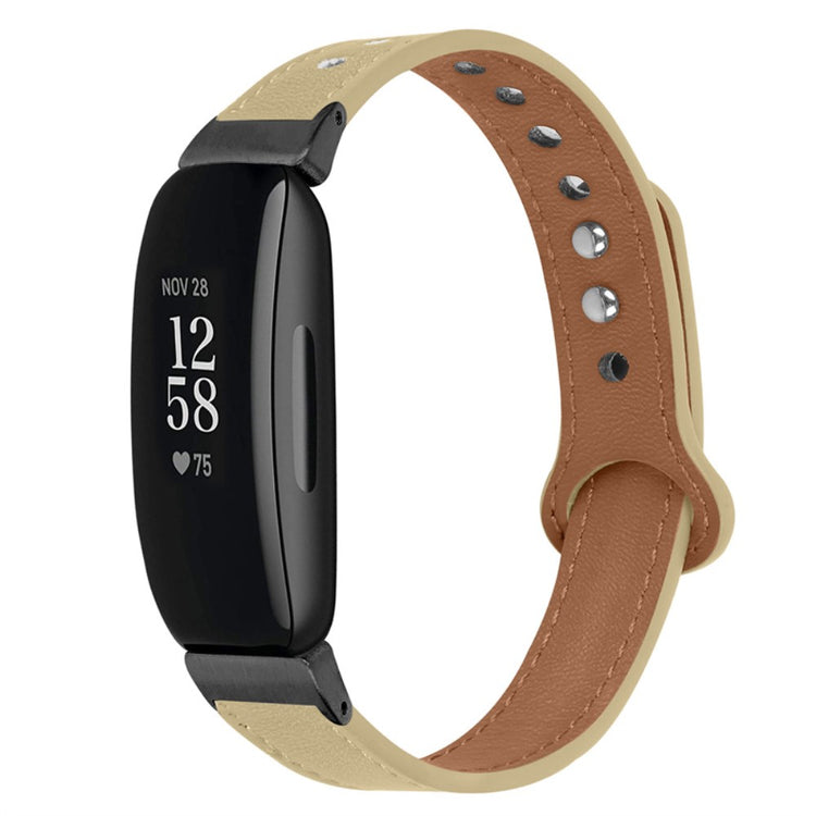 Fantastisk Fitbit Inspire 2 / Fitbit Ace 2 Ægte læder Urrem - Beige#serie_5