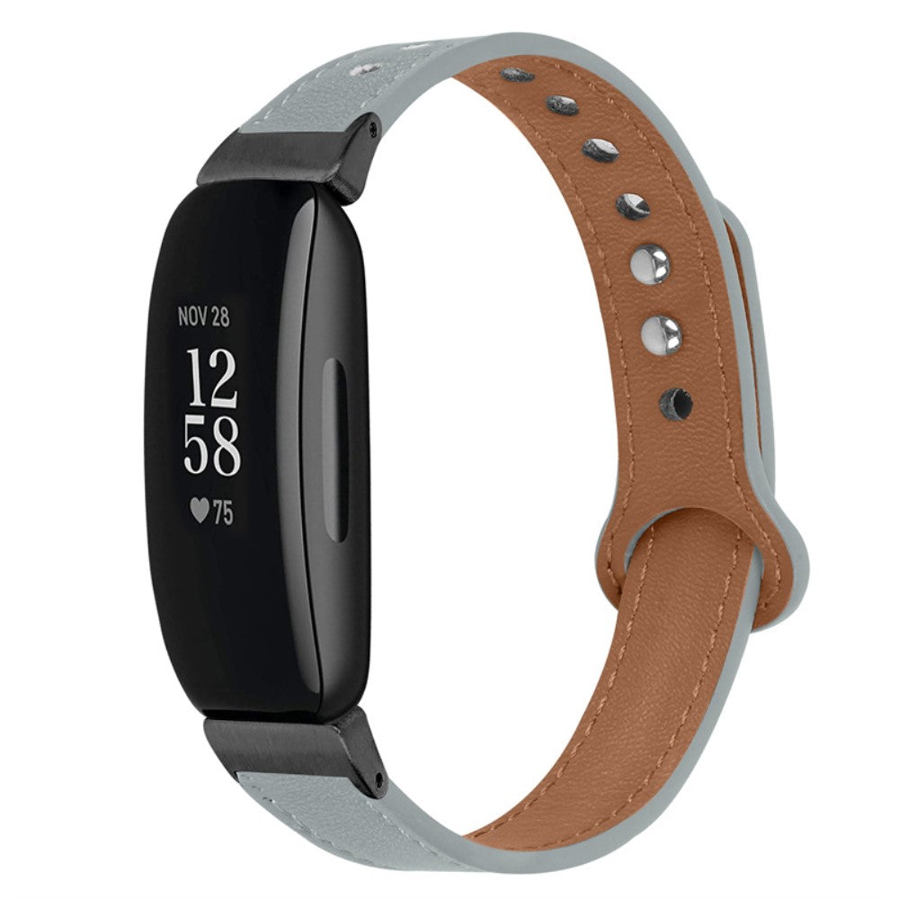 Fantastisk Fitbit Inspire 2 / Fitbit Ace 2 Ægte læder Urrem - Sølv#serie_8