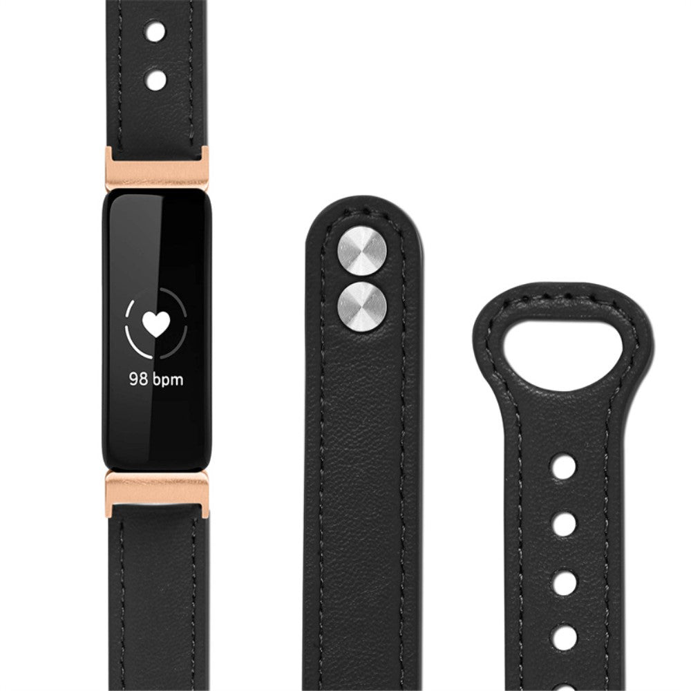 Super skøn Fitbit Inspire 2 / Fitbit Ace 2 Ægte læder Urrem - Sort#serie_2