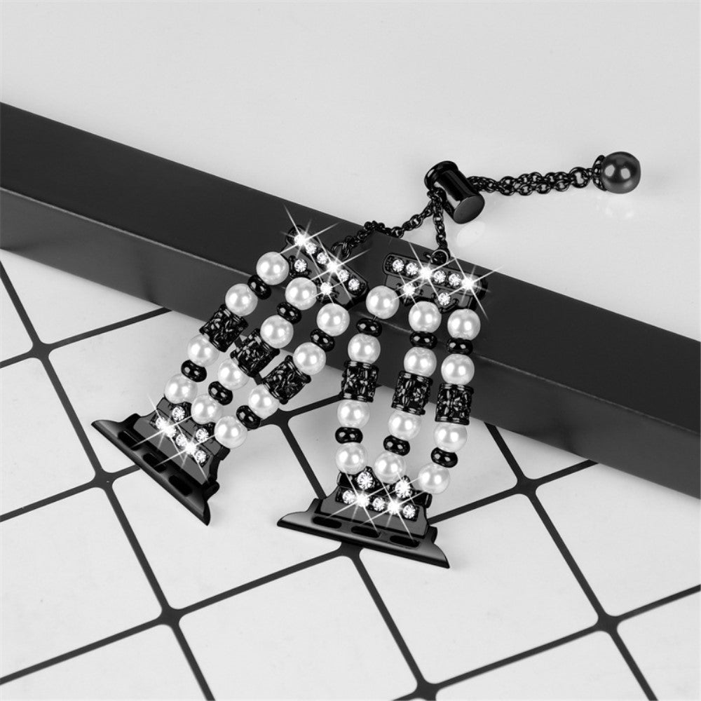 Fitbit Versa 4 / Fitbit Versa 3 Metal, Plastik og Rhinsten Rem - Sort#serie_2