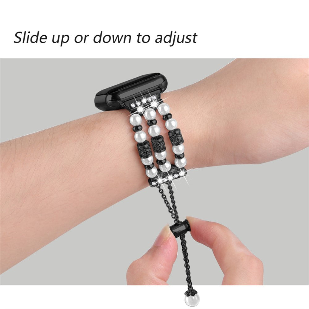 Fitbit Versa 4 / Fitbit Versa 3 Metal, Plastik og Rhinsten Rem - Sort#serie_2