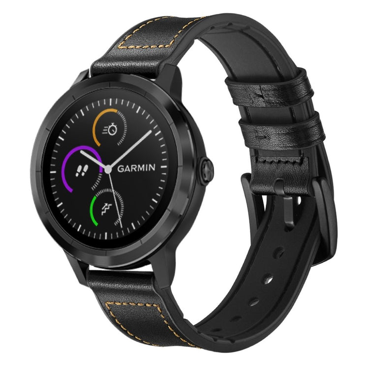 Fed Garmin Vivoactive 3 / Garmin Vivomove HR Ægte læder Rem - Sort#serie_1