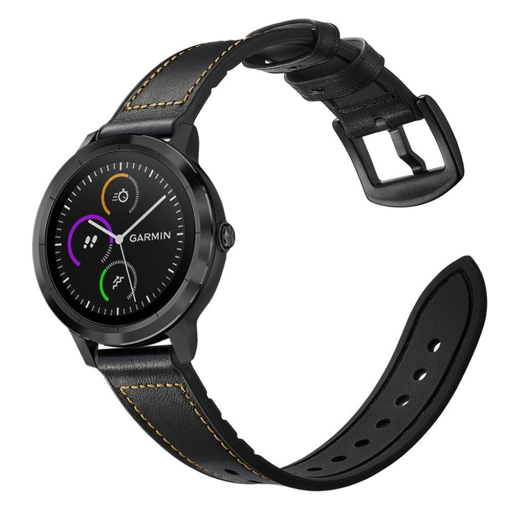 Fed Garmin Vivoactive 3 / Garmin Vivomove HR Ægte læder Rem - Sort#serie_1