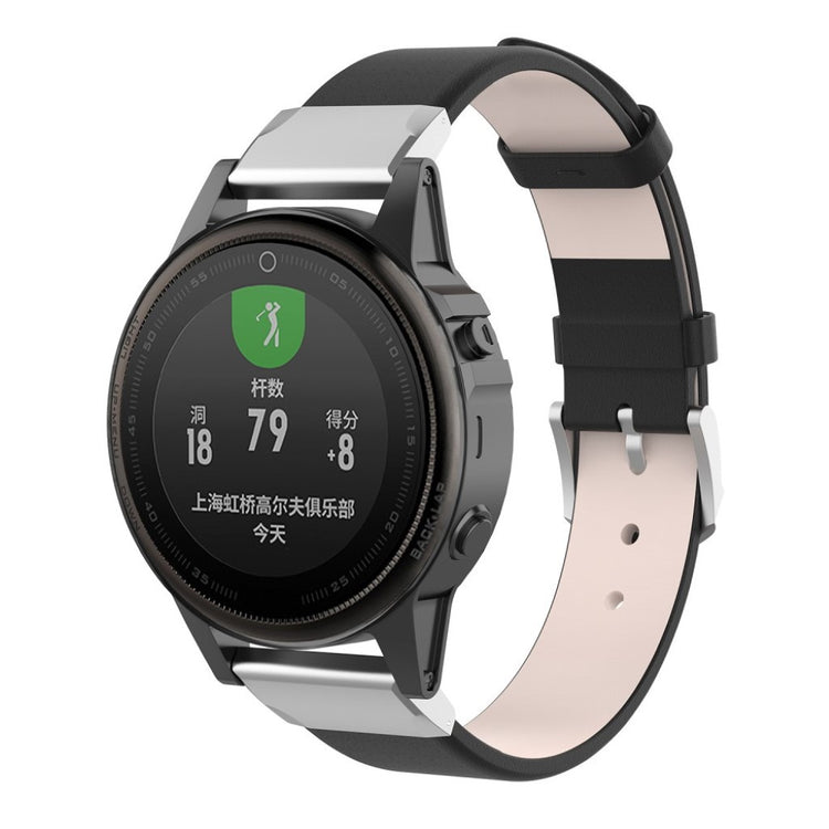 Tidsløst Garmin Fenix 6S / Garmin Fenix 5S Ægte læder Rem - Sort#serie_1
