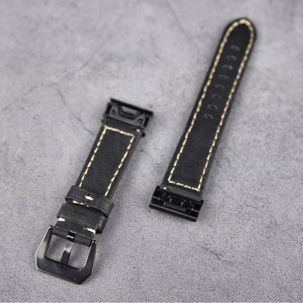 Rigtigt fed Garmin Fenix 5S Ægte læder Rem - Sort#serie_1