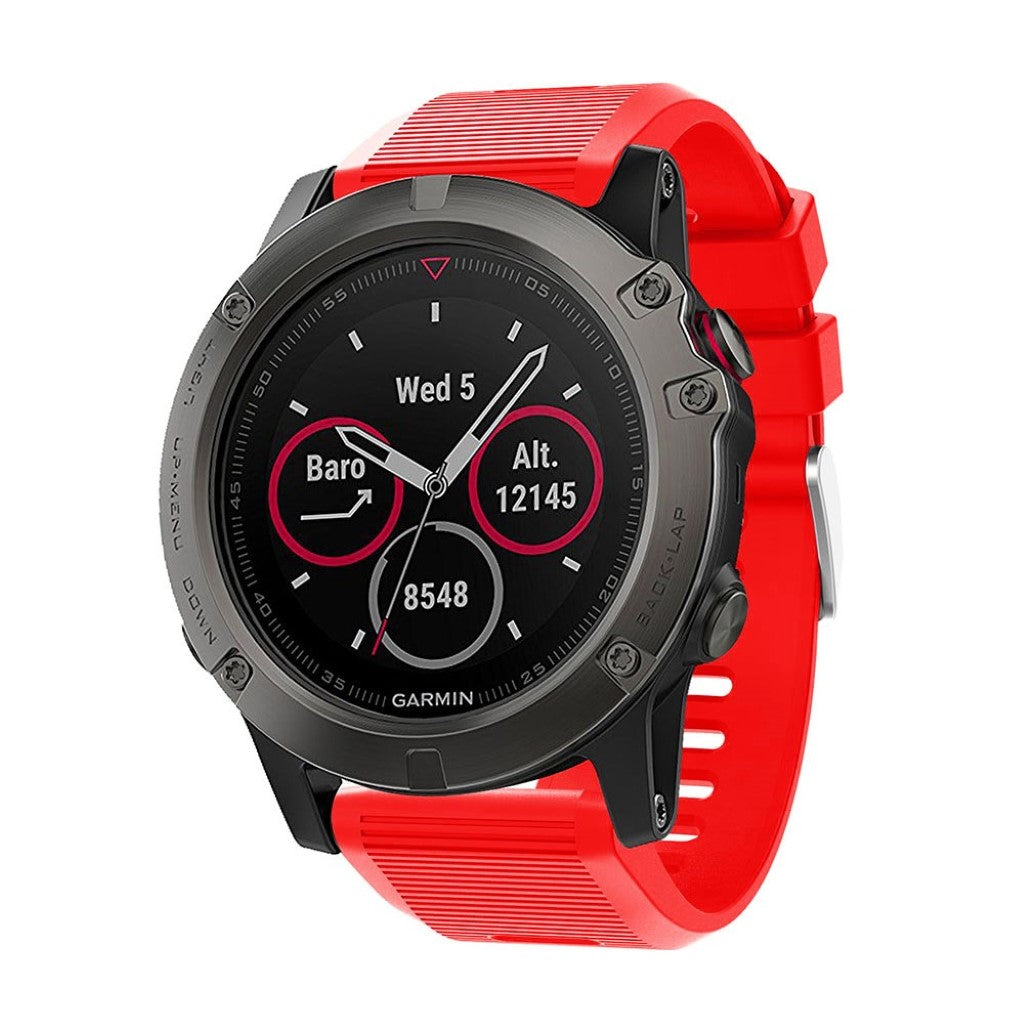 Tidsløst Garmin Fenix 5X Plus Silikone Rem - Rød#serie_5