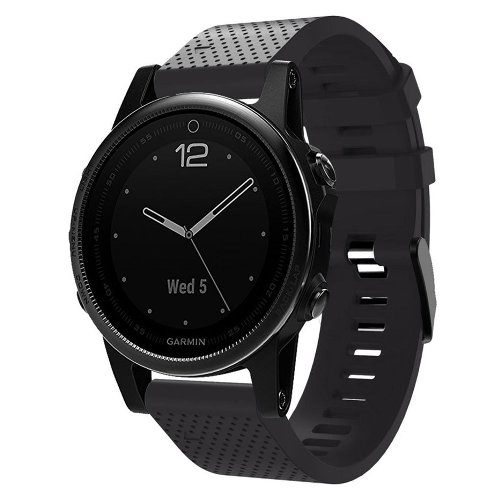 Mega hårdfør Garmin Fenix 5S Plus Silikone Rem - Sort#serie_1
