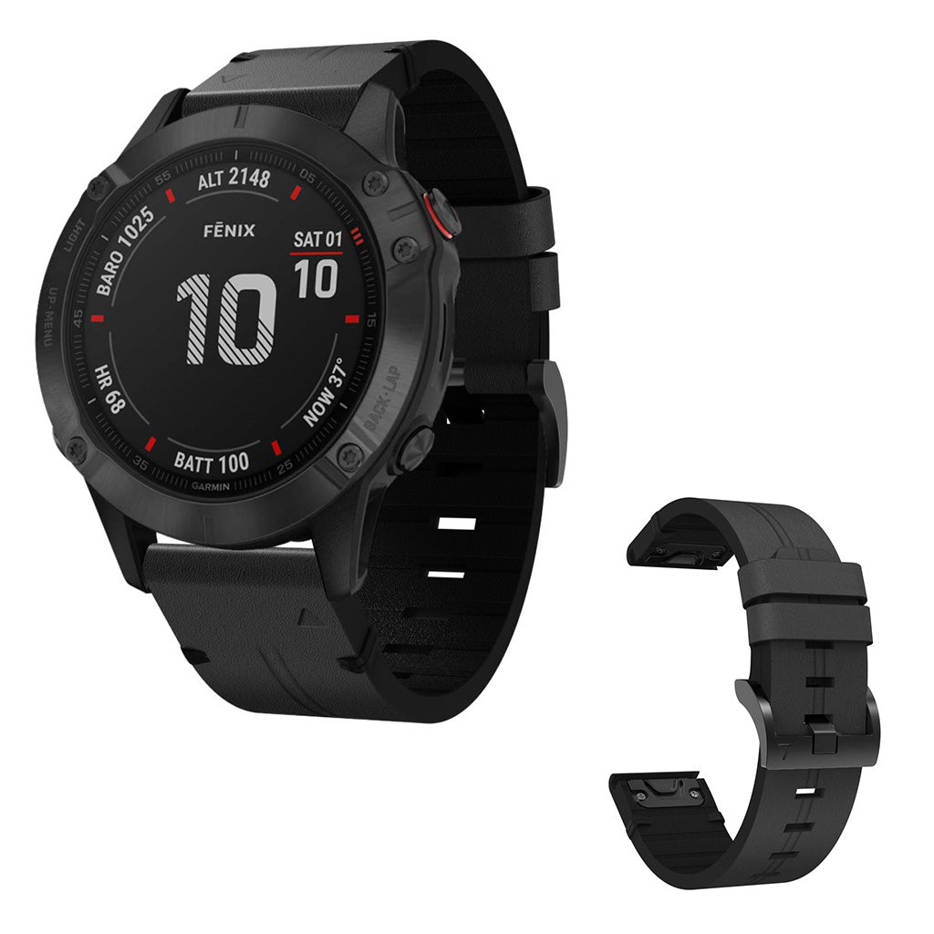 Helt vildt komfortabel Garmin Fenix 6X รgte lรฆder Rem - Sort#serie_1