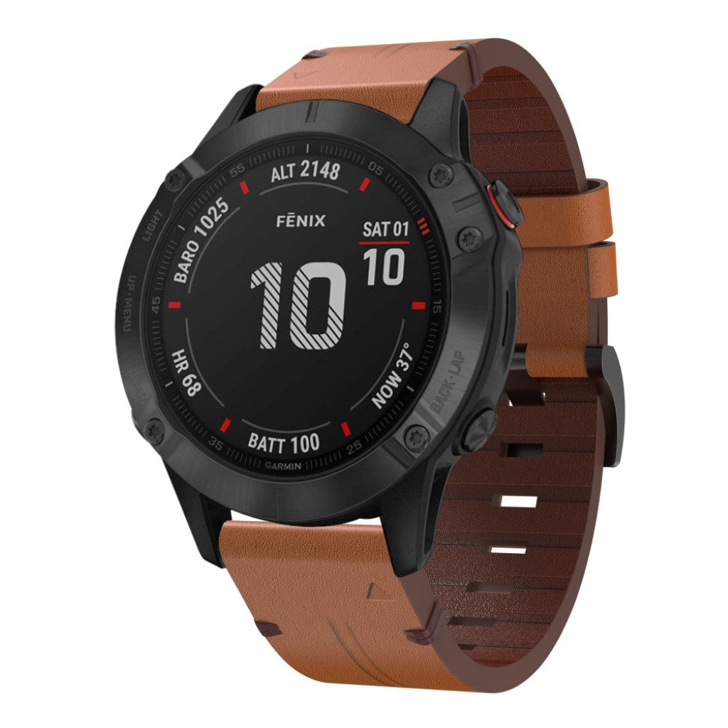 Helt vildt komfortabel Garmin Fenix 6X Ægte læder Rem - Brun#serie_2