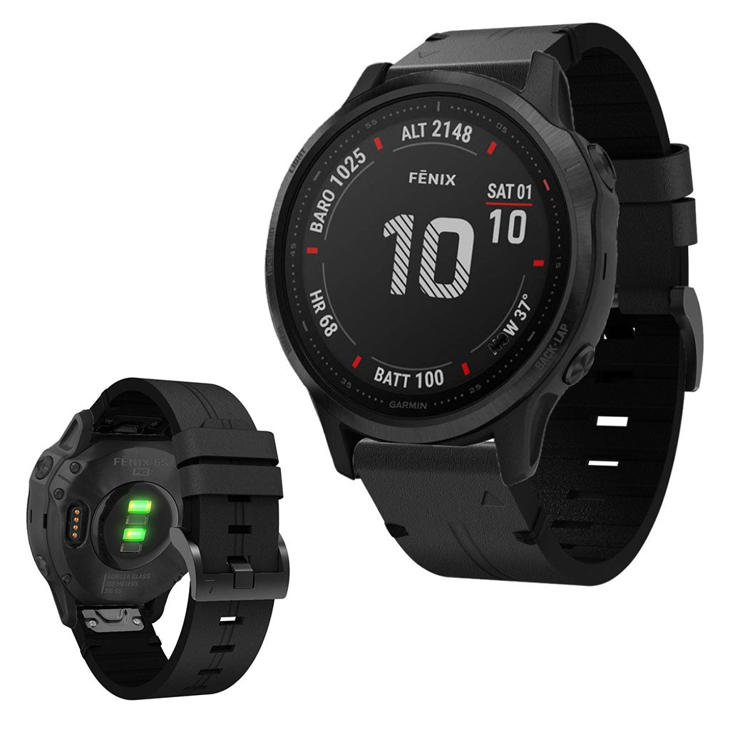 Rigtigt smuk Garmin Fenix 6S Ægte læder Rem - Sort#serie_1