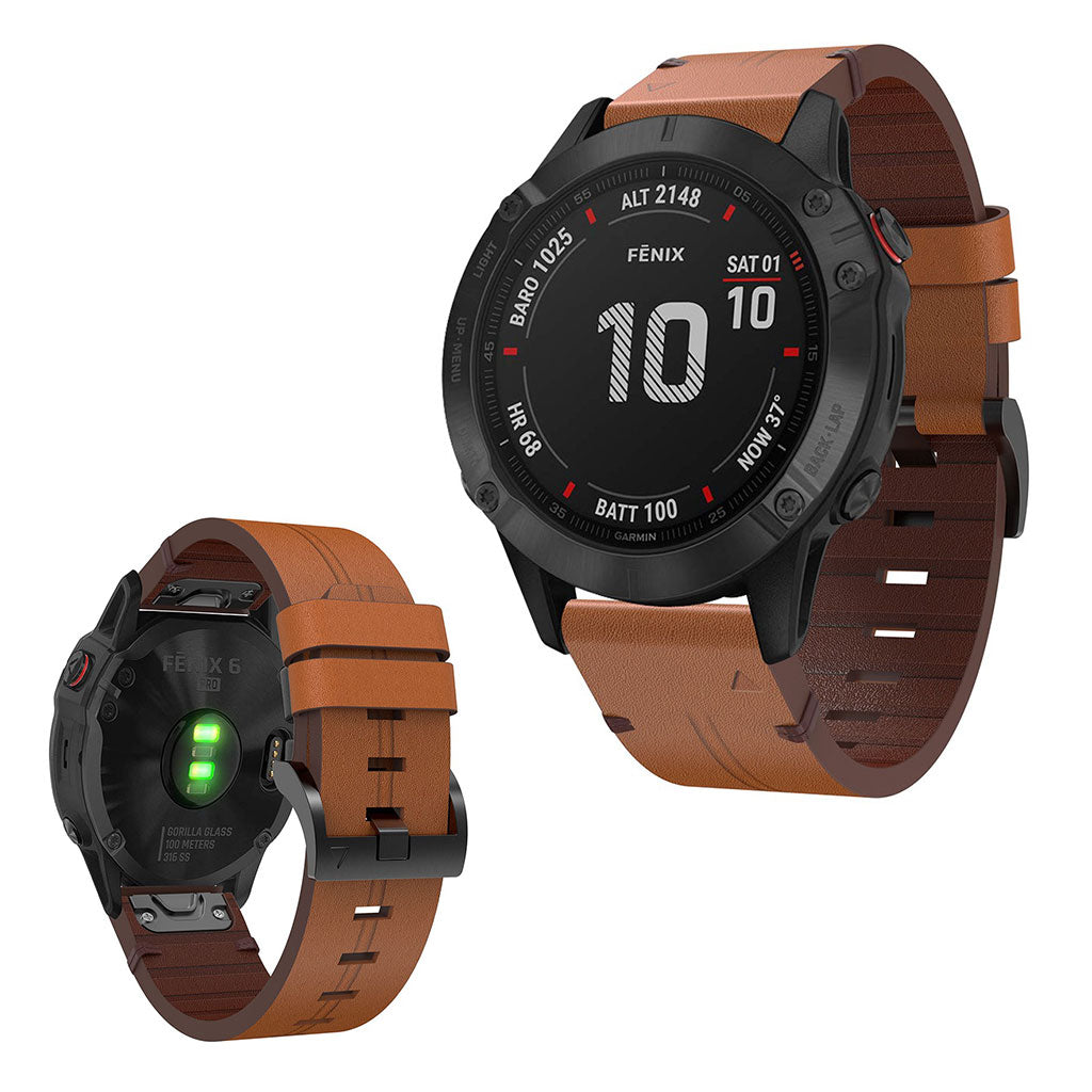 Flot Garmin Fenix 6 รgte lรฆder Rem - Brun#serie_2