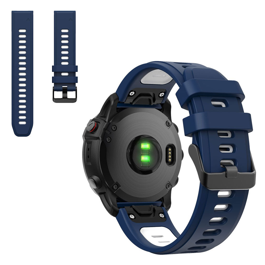 Dual color silicoone watch band for Garmin watch - Midnight Blue / White#serie_11