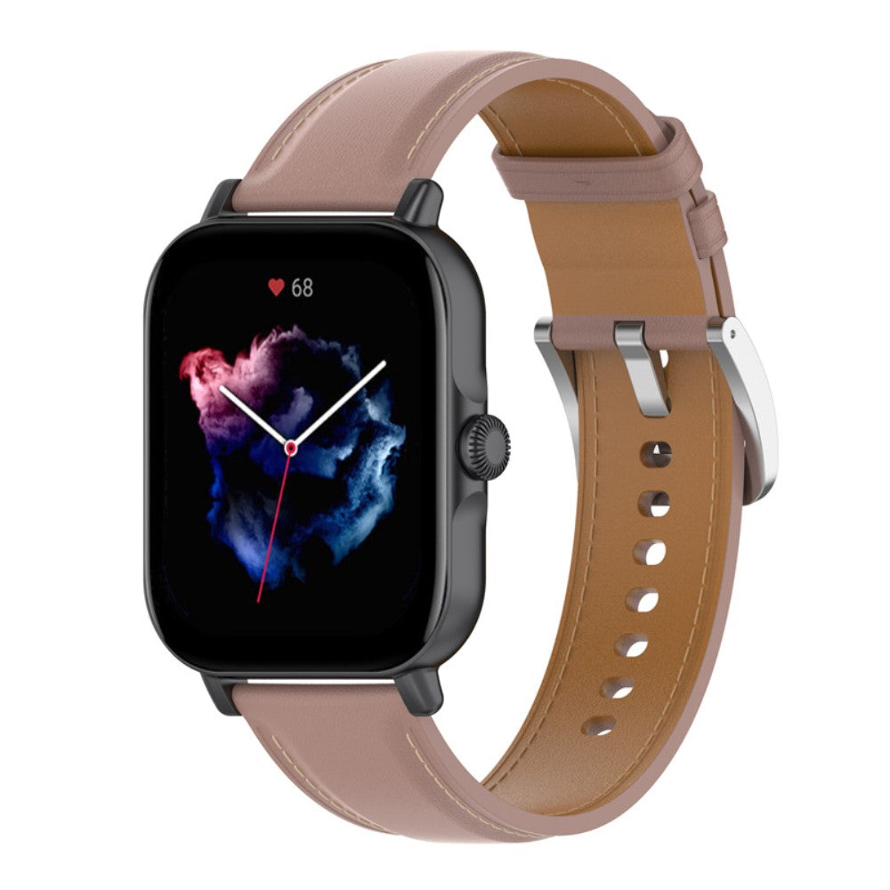 Rigtigt cool Amazfit GTS 3 / Amazfit Bip U รgte lรฆder Rem - Pink#serie_1