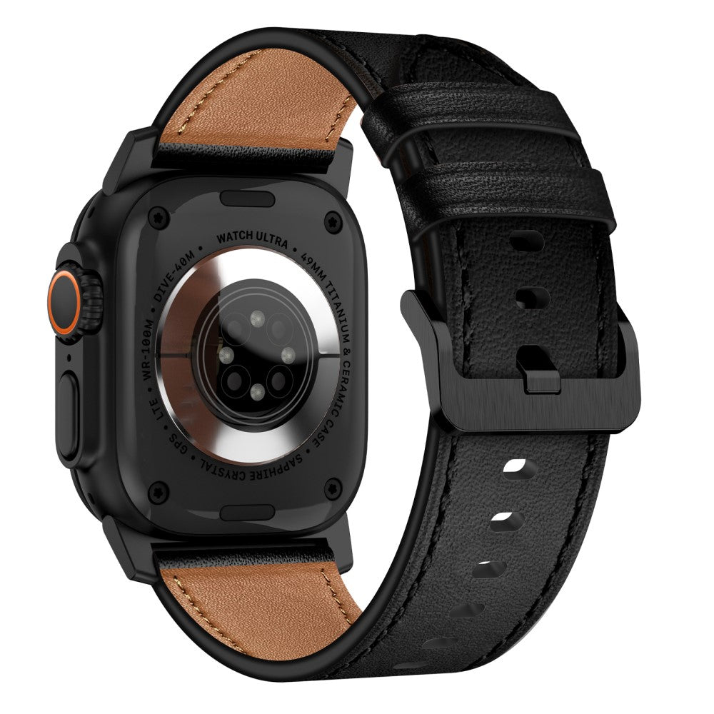 Apple Watch Series 49mm - 45mm - 44mm - 42mm Genuine Cow Leather Band - Black Connector+Black#serie_1