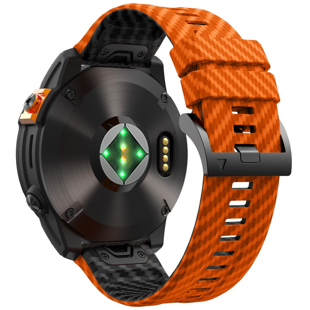 Garmin Fenix 7 Quickfit 22mm Replacement Watch Strap Carbon Fiber Texture Silicone Band - Orange+Black#serie_2