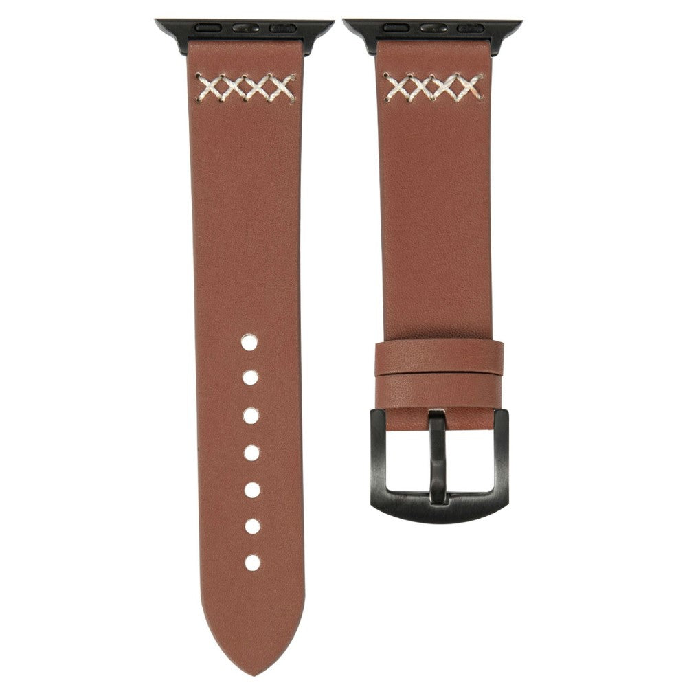 KALEBOL Apple Watch Series 49mm - 45mm - 44mm - 42mm Cross-Stitch Leather Strap - Brown#serie_6