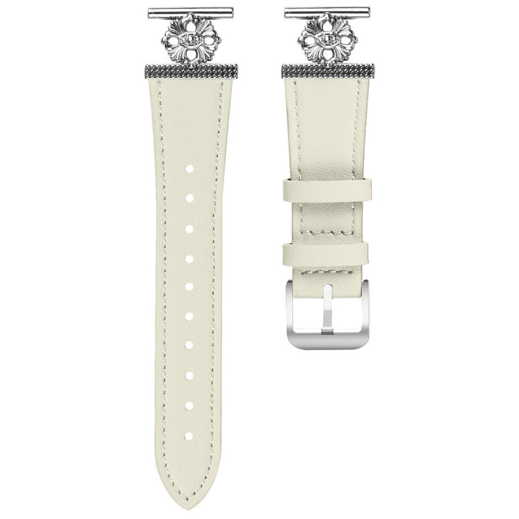 Huawei Watch GT 3 42mm Watch Band Genuine Cow Leather Flower Decor Adjustable Strap - White#serie_1