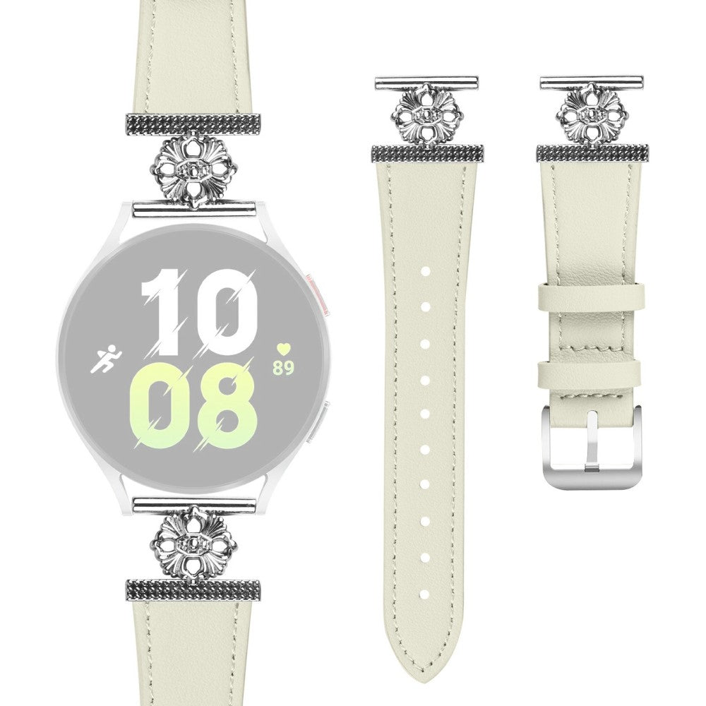 Samsung Galaxy Watch Active 40mm Watch Band Genuine Cow Leather Flower Decor Adjustable Strap - White#serie_1