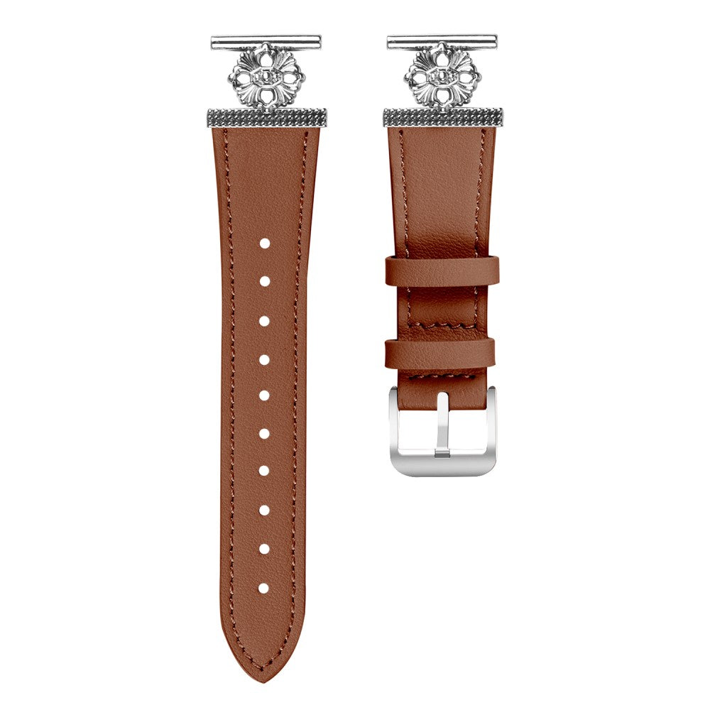 Garmin Approach S40 / Forerunner 158 Watch Band Genuine Cow Leather Flower Decor Adjustable Strap - Brown#serie_1