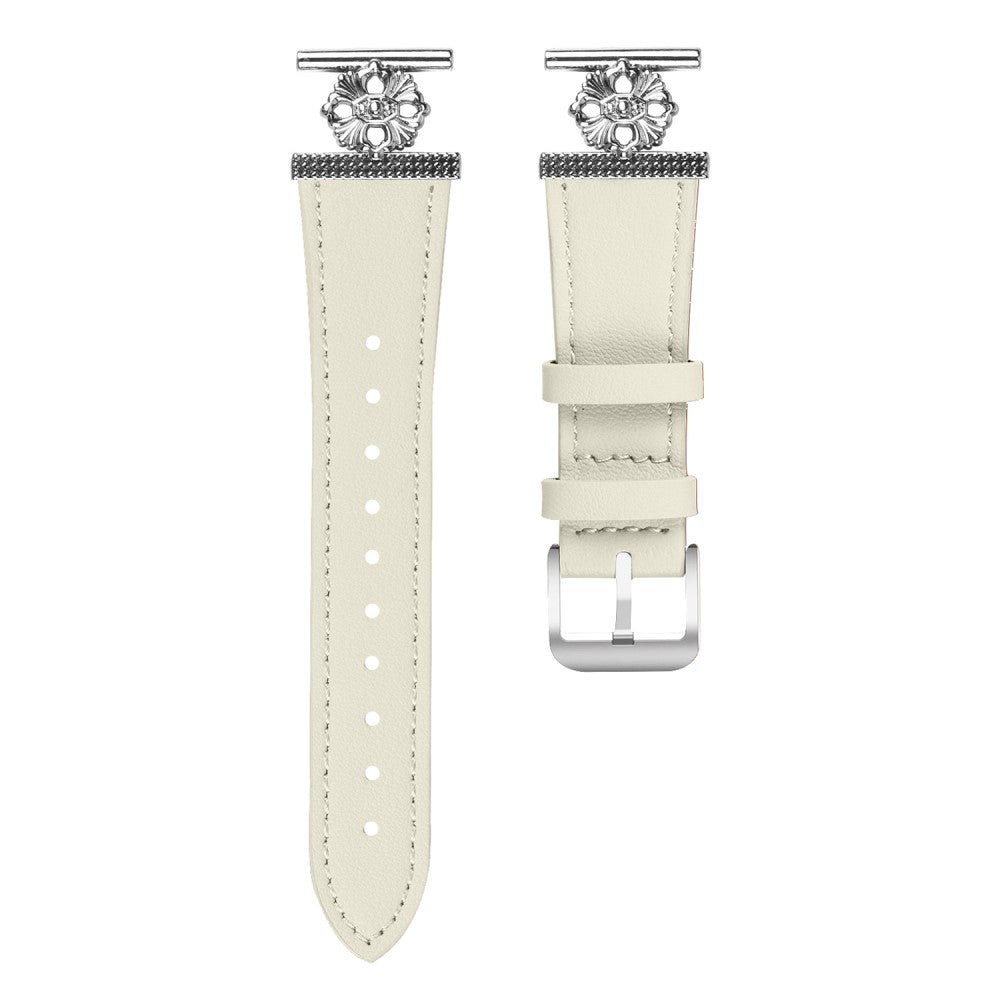 Garmin Approach S40 / Forerunner 158 Watch Band Genuine Cow Leather Flower Decor Adjustable Strap - White#serie_2