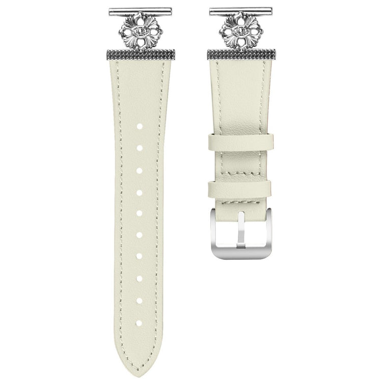 Huami Amazfit GTS Watch Band Genuine Cow Leather Flower Decor Adjustable Strap - White#serie_1