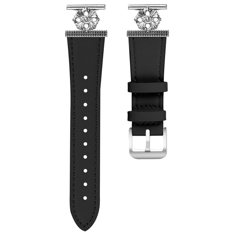 TicWatch E Watch Band Genuine Cow Leather Flower Decor Adjustable Strap - Black#serie_2