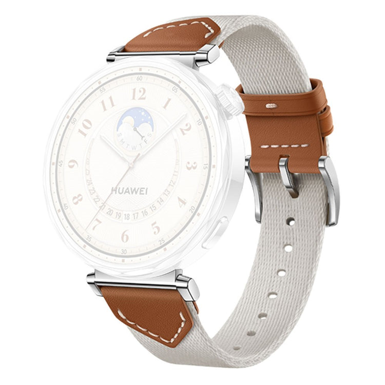 18MM Leather Nylon Strap Huawei Watch GT 5 Pro 42m / GT 5 41mm / GT 4 41mm / GT 3 42mm Women Composite Woven Watch Band - White Brown#serie_6