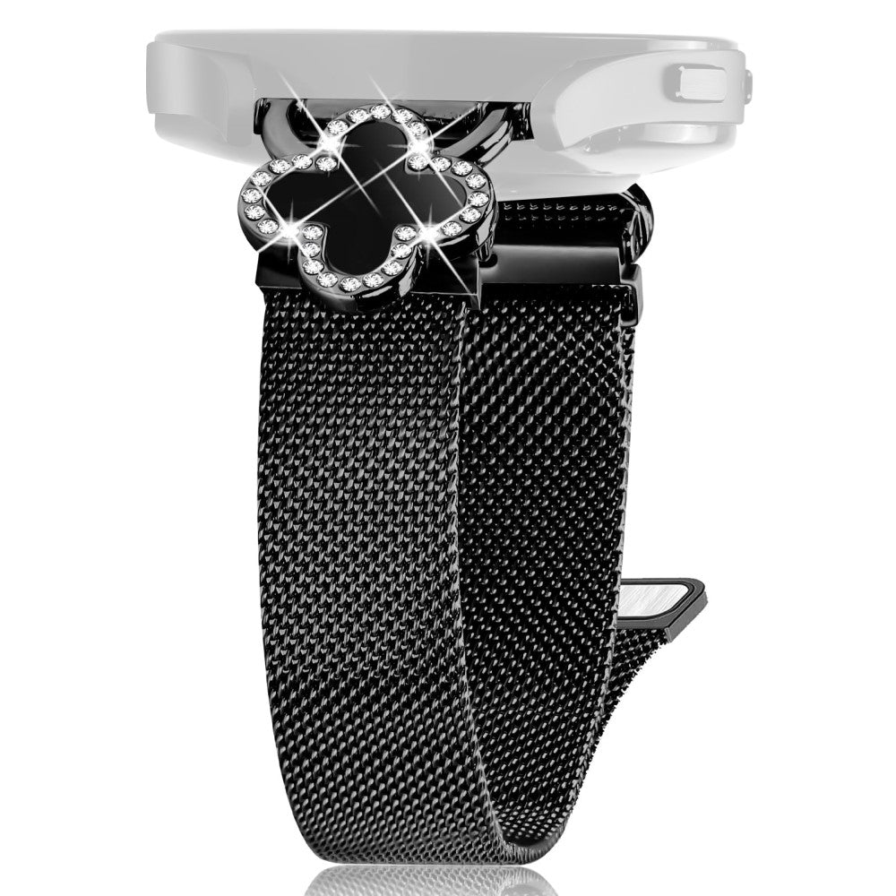 Garmin Forerunner 245 / 245 Music Milanese Band Clover Decor Electroplated Stainless Steel Strap, Size: L - Black  /  Black#serie_1