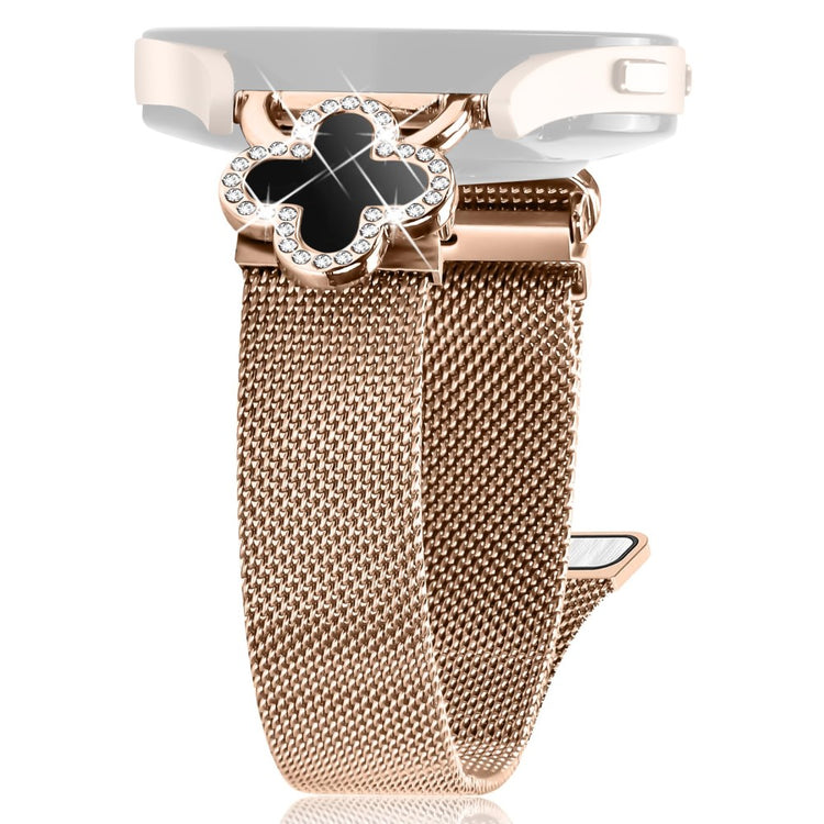 Garmin Forerunner 245 / 245 Music Milanese Band Clover Decor Electroplated Stainless Steel Strap, Size: L - Rose Gold  /  Black#serie_4