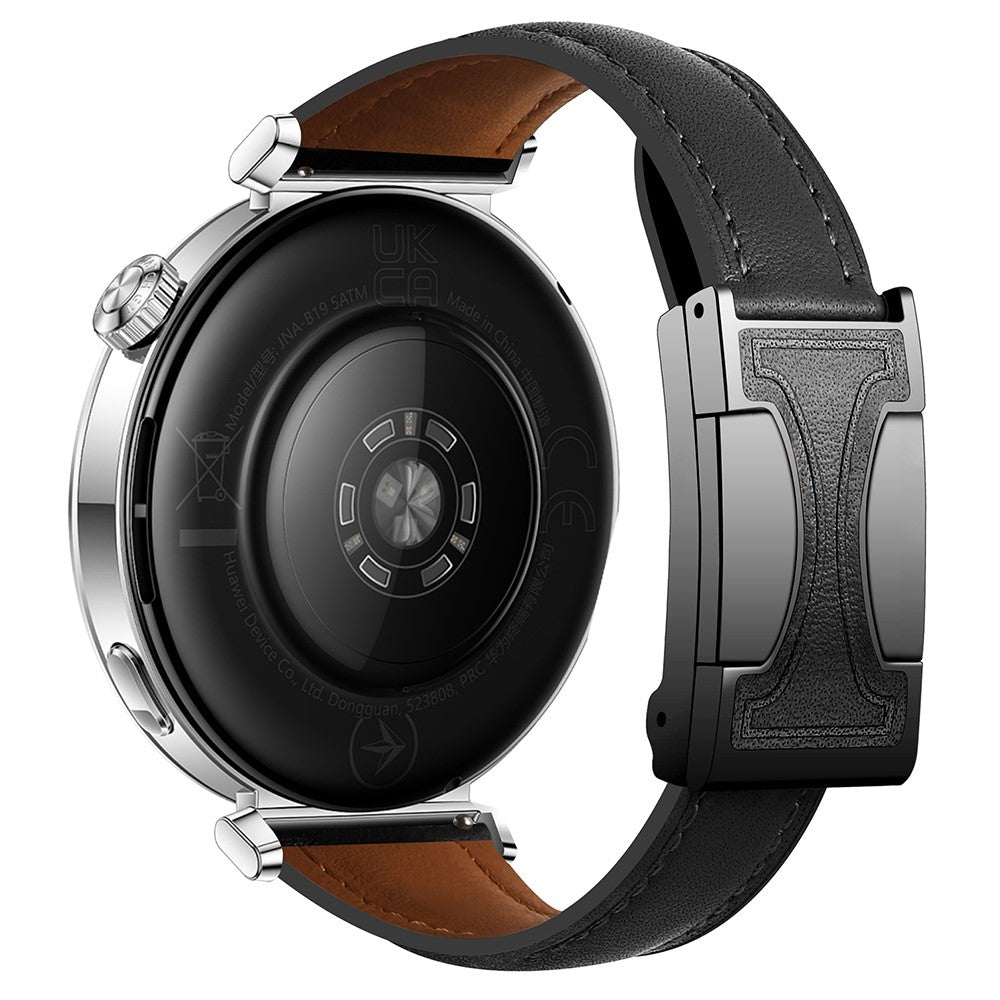 18mm Genuine Cow Leather Strap Garmin Venu 3S / Forerunner 265S / Forerunner 255S Flat Texture Magnetic Buckle Watch Band - Black#serie_1