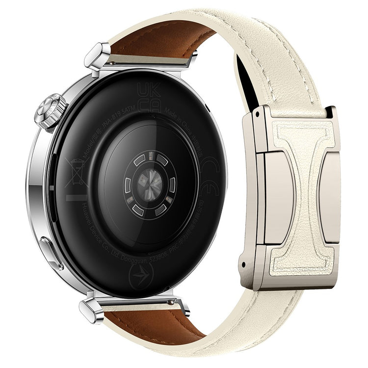 18mm Genuine Cow Leather Strap Garmin Venu 3S / Forerunner 265S / Forerunner 255S Flat Texture Magnetic Buckle Watch Band - Beige#serie_4