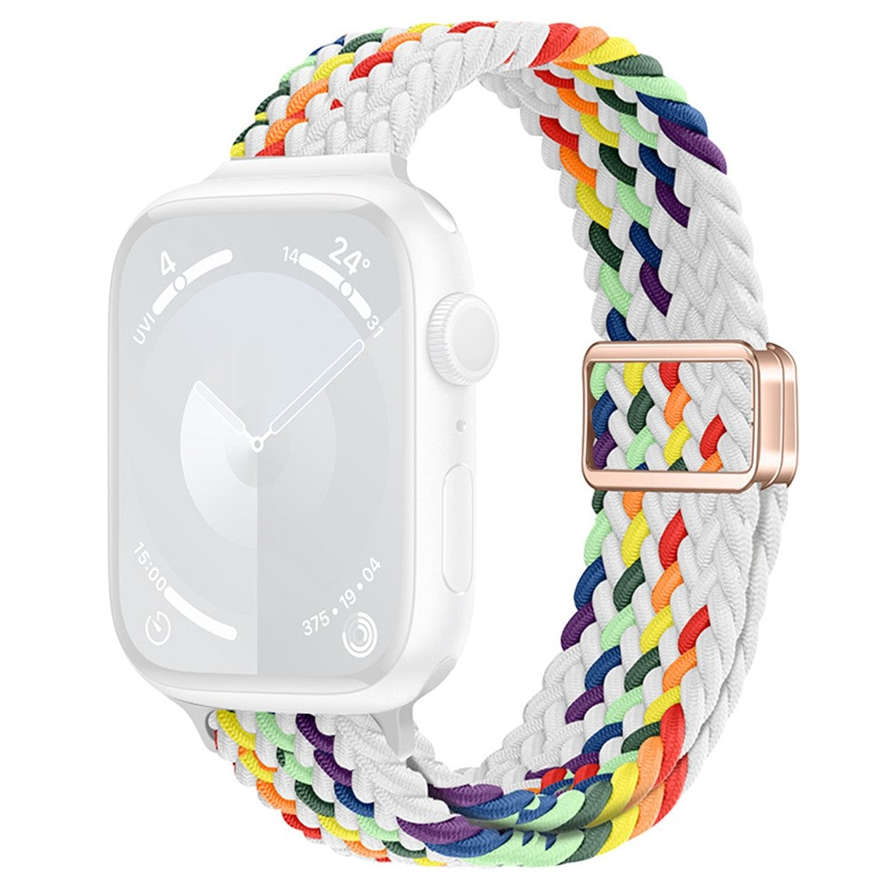 KALEBOL Braided Watch Strap Apple Watch Series 10 46mm Magnetic Nylon Wristbands - White Rainbow#serie_4