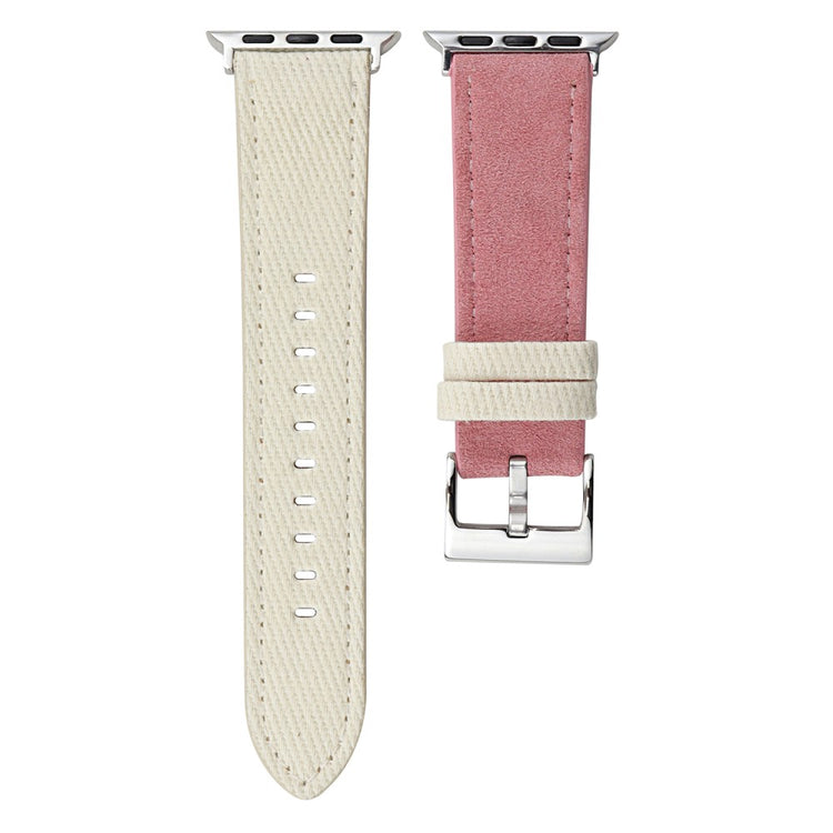 Splicing Color Watch Band Apple Watch Series 10 42mm Suede + Denim Wrist Strap - White + Pink#serie_2