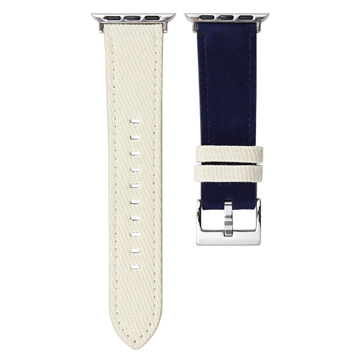 Splicing Color Watch Band Apple Watch Series 10 42mm Suede + Denim Wrist Strap - White + Dark Blue#serie_3