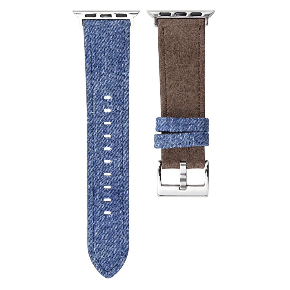 Splicing Color Watch Band Apple Watch Series 10 42mm Suede + Denim Wrist Strap - Light Blue + Grey Brown#serie_4