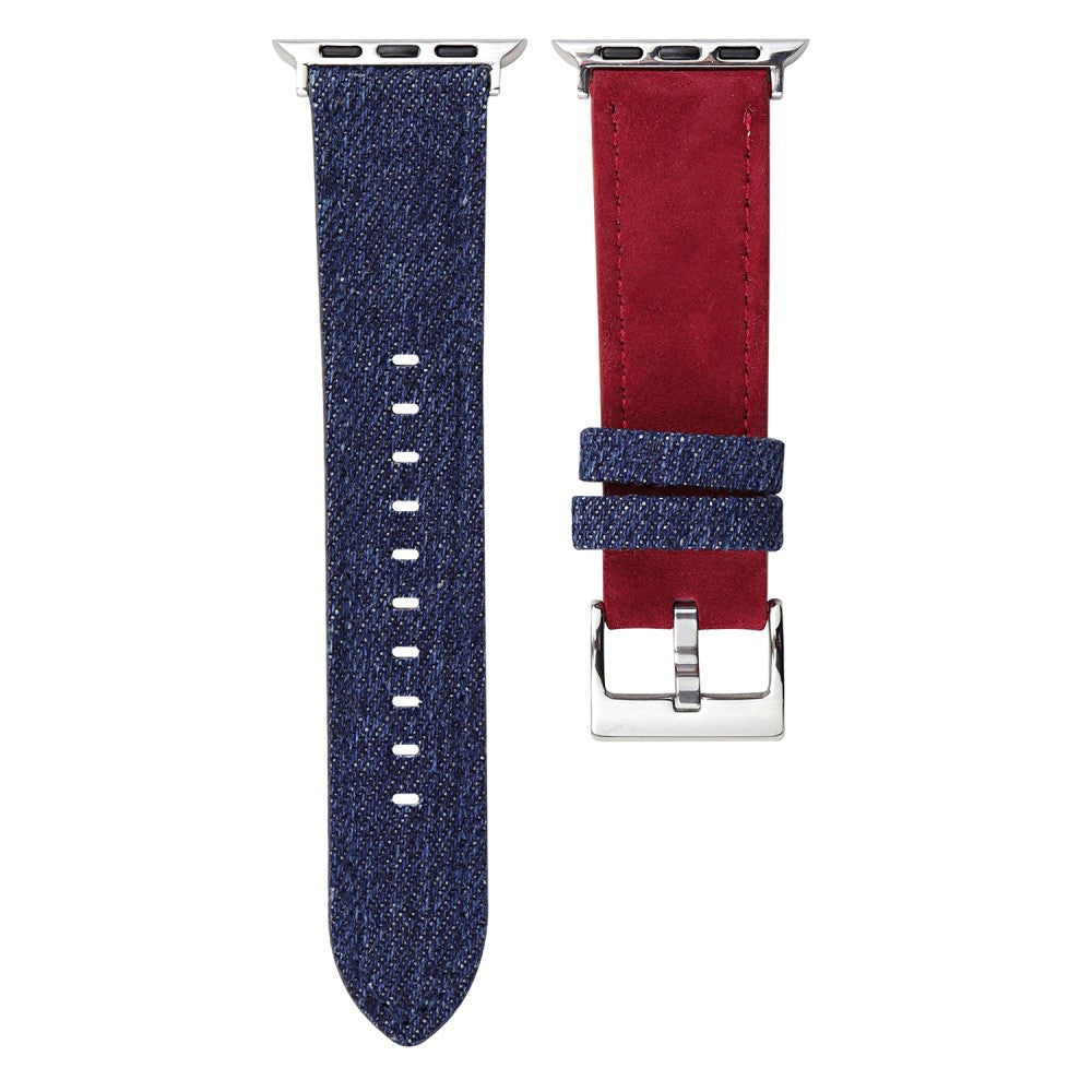 Splicing Color Watch Band Apple Watch Series 10 42mm Suede + Denim Wrist Strap - Blue + Red#serie_5